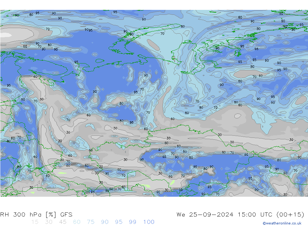 RH 300 hPa GFS We 25.09.2024 15 UTC