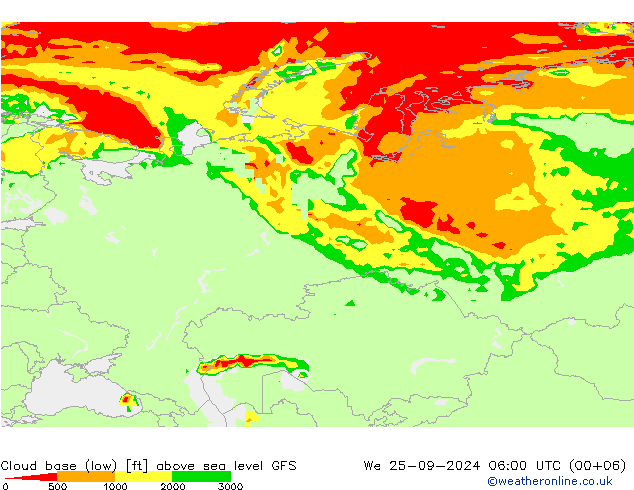 Cloud base (low) GFS  25.09.2024 06 UTC