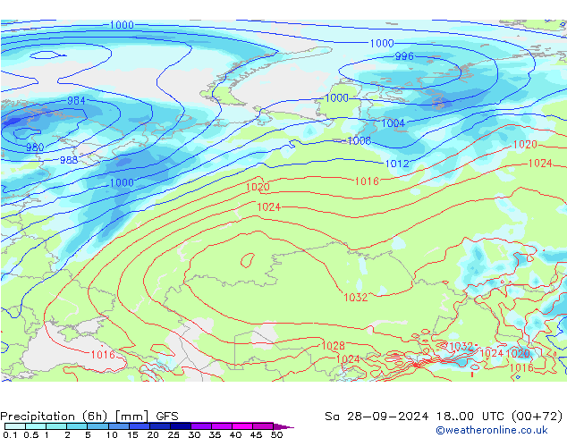 Precipitación (6h) GFS sáb 28.09.2024 00 UTC