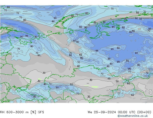 Humidité rel. 600-3000 m GFS septembre 2024