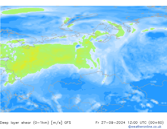 Deep layer shear (0-1km) GFS vr 27.09.2024 12 UTC