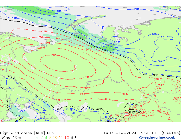 High wind areas GFS Tu 01.10.2024 12 UTC