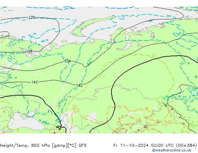 Z500/Rain (+SLP)/Z850 GFS Fr 11.10.2024 00 UTC