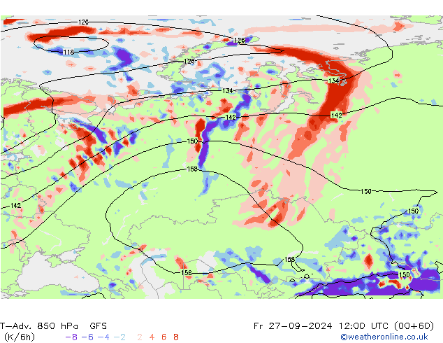 T-Adv. 850 hPa GFS Pá 27.09.2024 12 UTC