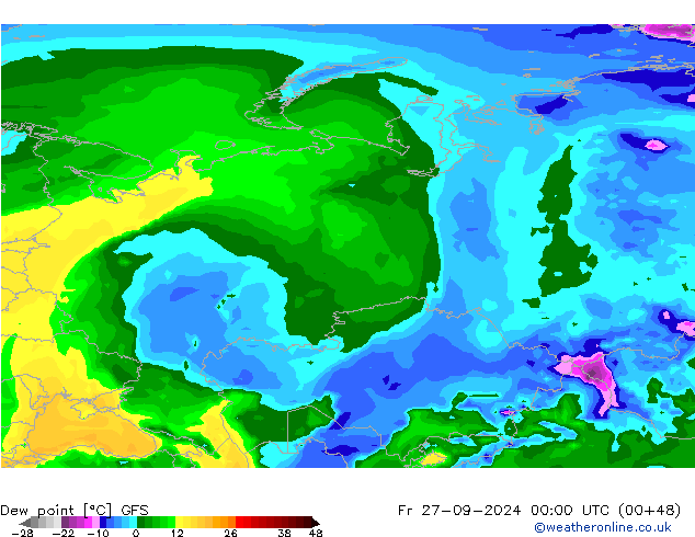 Punto di rugiada GFS ven 27.09.2024 00 UTC