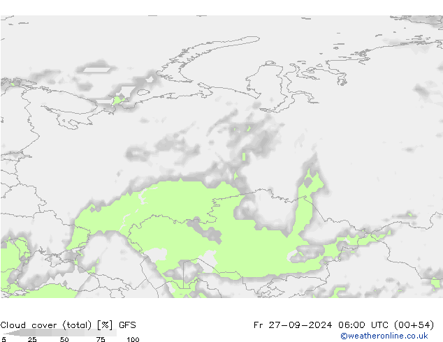 Cloud cover (total) GFS Pá 27.09.2024 06 UTC