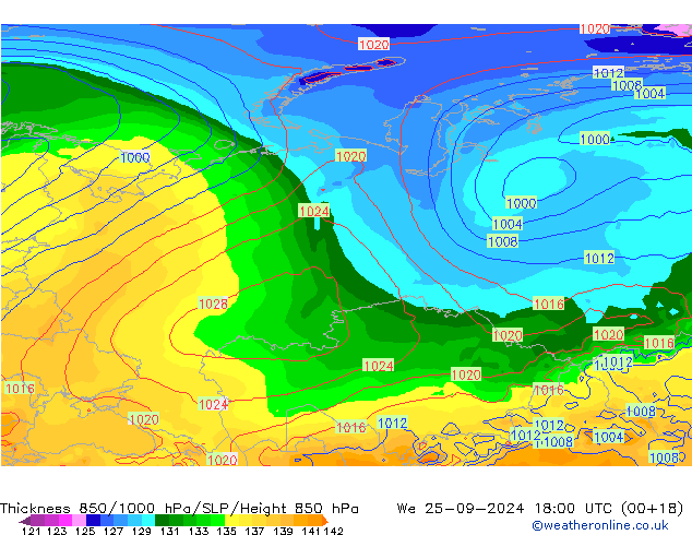 Thck 850-1000 hPa GFS We 25.09.2024 18 UTC