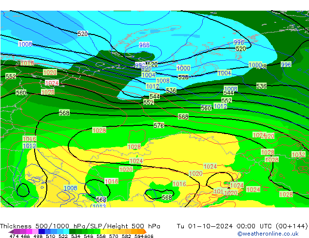 Thck 500-1000hPa GFS Tu 01.10.2024 00 UTC