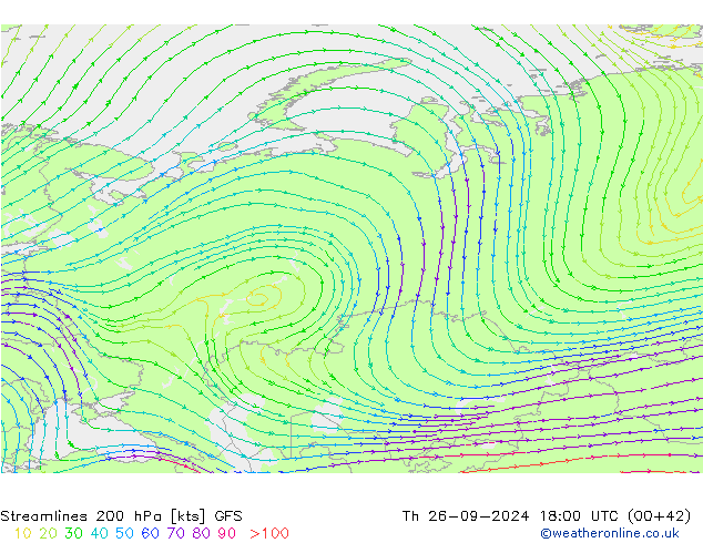 Streamlines 200 hPa GFS Th 26.09.2024 18 UTC