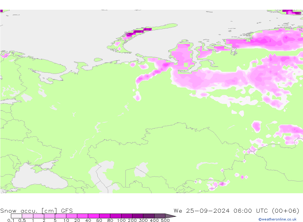 Snow accu. GFS śro. 25.09.2024 06 UTC