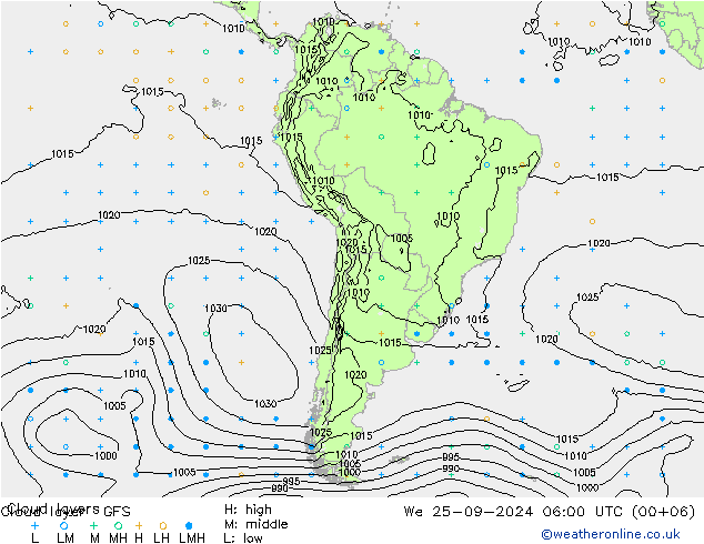 Cloud layer GFS ср 25.09.2024 06 UTC