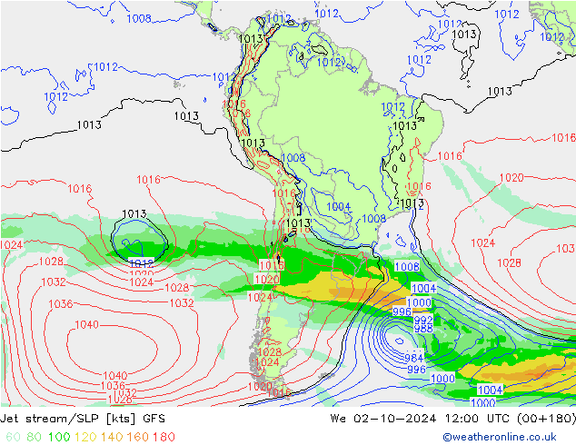 Jet stream/SLP GFS We 02.10.2024 12 UTC