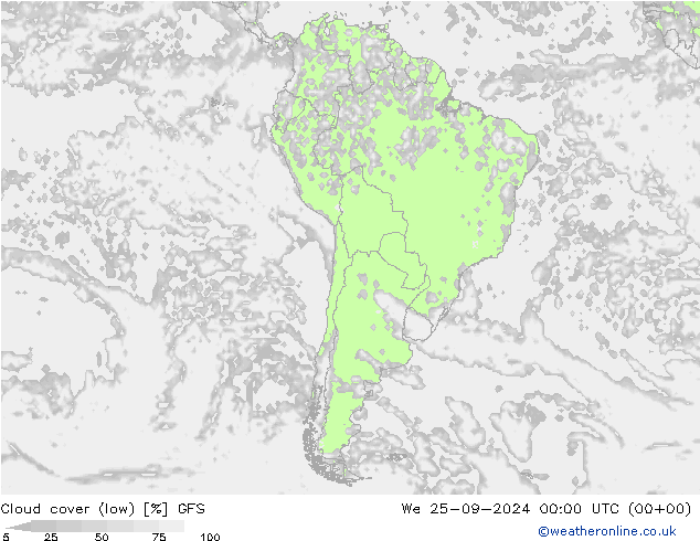 Cloud cover (low) GFS We 25.09.2024 00 UTC