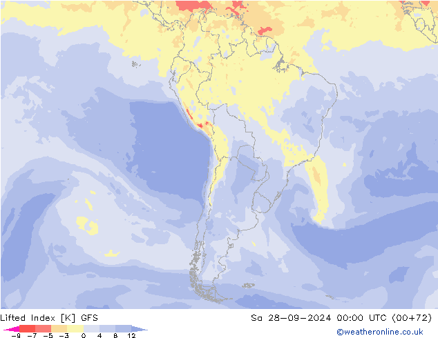 Lifted Index GFS Sa 28.09.2024 00 UTC