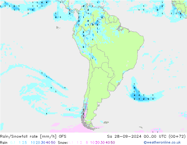 Rain/Snowfall rate GFS сб 28.09.2024 00 UTC