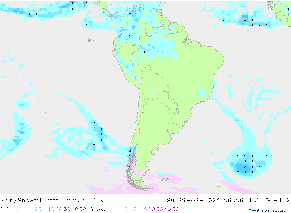 Rain/Snowfall rate GFS  29.09.2024 06 UTC