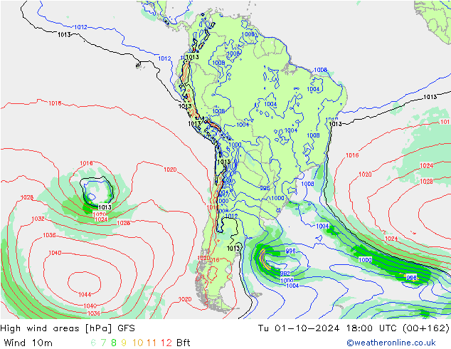 High wind areas GFS  01.10.2024 18 UTC