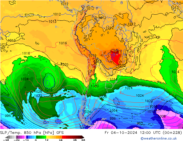 SLP/Temp. 850 hPa GFS  04.10.2024 12 UTC