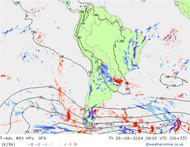 T-Adv. 850 hPa GFS do 26.09.2024 09 UTC