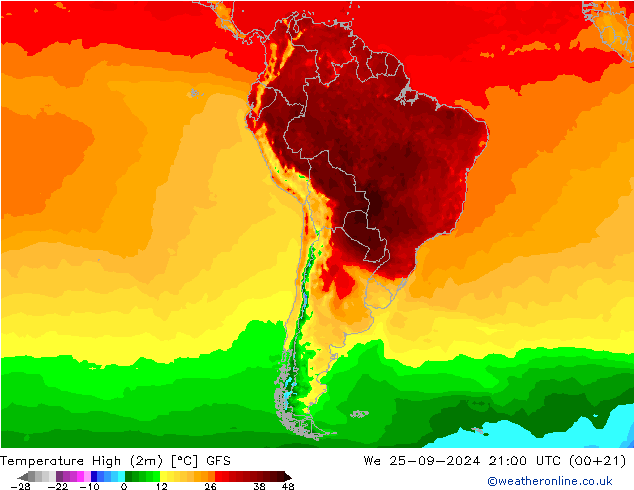 Maksimum Değer (2m) GFS Çar 25.09.2024 21 UTC