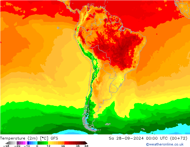 Temperature (2m) GFS Sa 28.09.2024 00 UTC