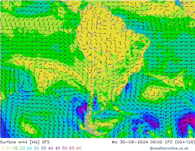 Surface wind GFS Mo 30.09.2024 06 UTC