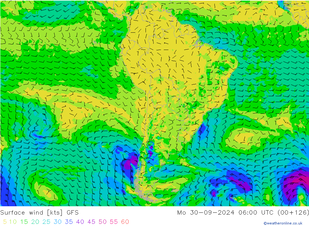 Surface wind GFS Mo 30.09.2024 06 UTC