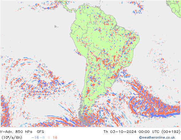 V-Adv. 850 hPa GFS gio 03.10.2024 00 UTC