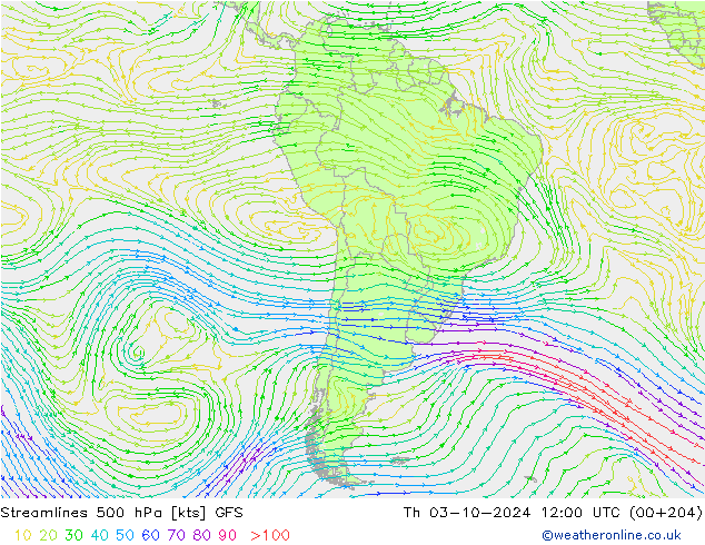 Streamlines 500 hPa GFS Th 03.10.2024 12 UTC