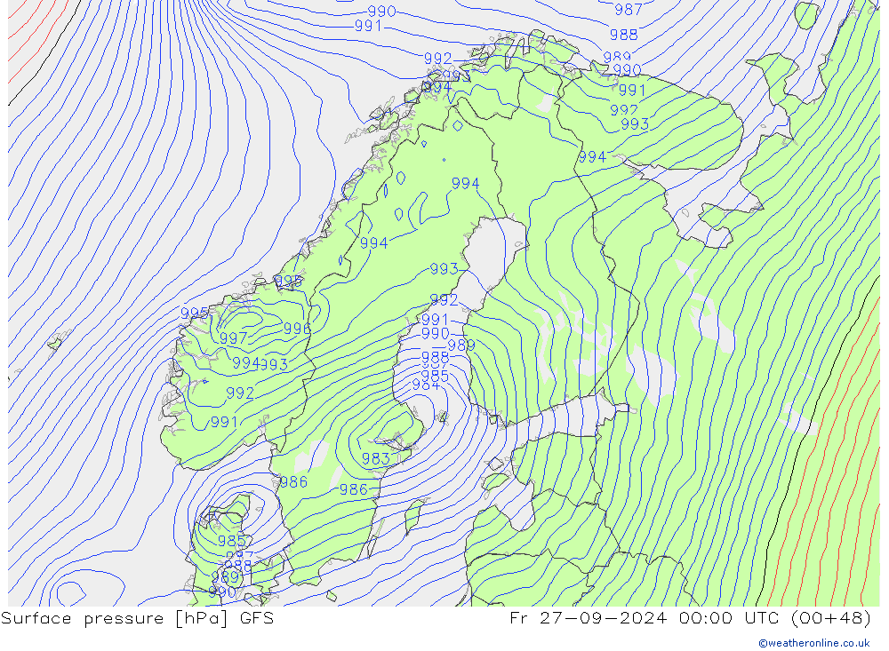 Surface pressure GFS Fr 27.09.2024 00 UTC