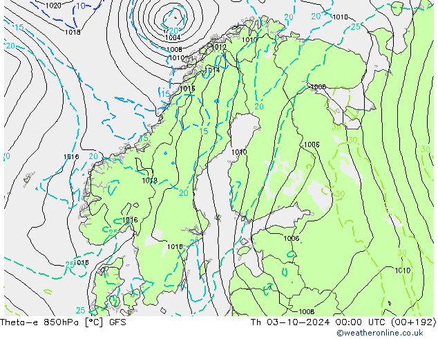 Theta-e 850hPa GFS Th 03.10.2024 00 UTC