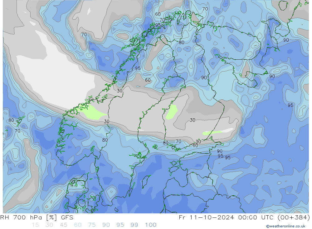 RH 700 hPa GFS Fr 11.10.2024 00 UTC