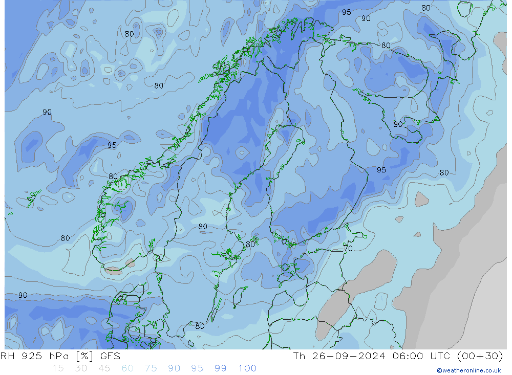 RH 925 hPa GFS Qui 26.09.2024 06 UTC