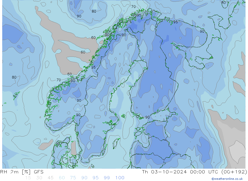 RH 2m GFS Th 03.10.2024 00 UTC