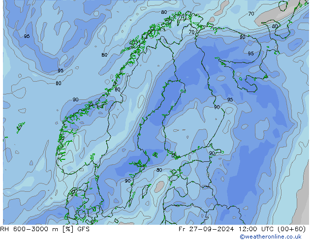 Humidité rel. 600-3000 m GFS ven 27.09.2024 12 UTC