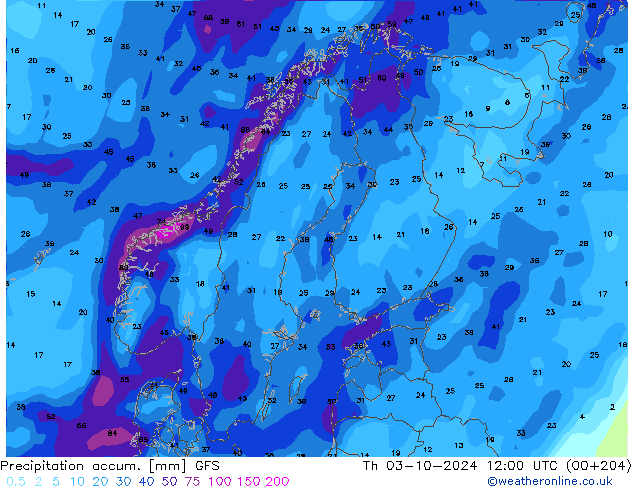 Précipitation accum. GFS jeu 03.10.2024 12 UTC