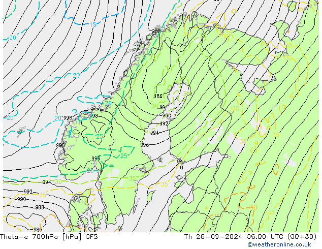 Theta-e 700hPa GFS Th 26.09.2024 06 UTC