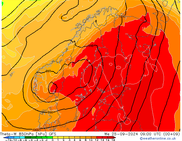 Theta-W 850hPa GFS We 25.09.2024 09 UTC