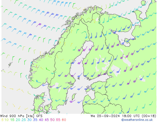 Vento 900 hPa GFS mer 25.09.2024 18 UTC