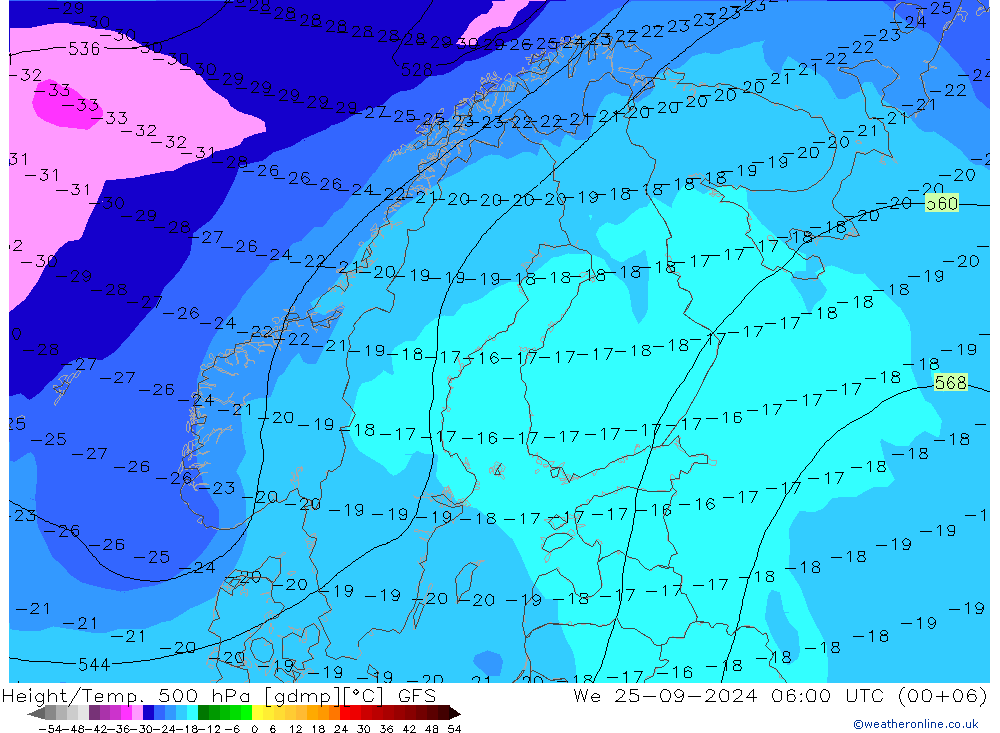 Z500/Yağmur (+YB)/Z850 GFS Çar 25.09.2024 06 UTC