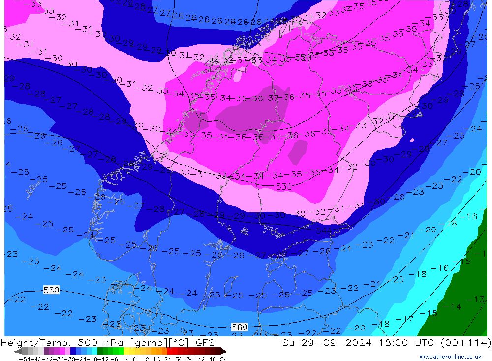 Height/Temp. 500 hPa GFS Ne 29.09.2024 18 UTC