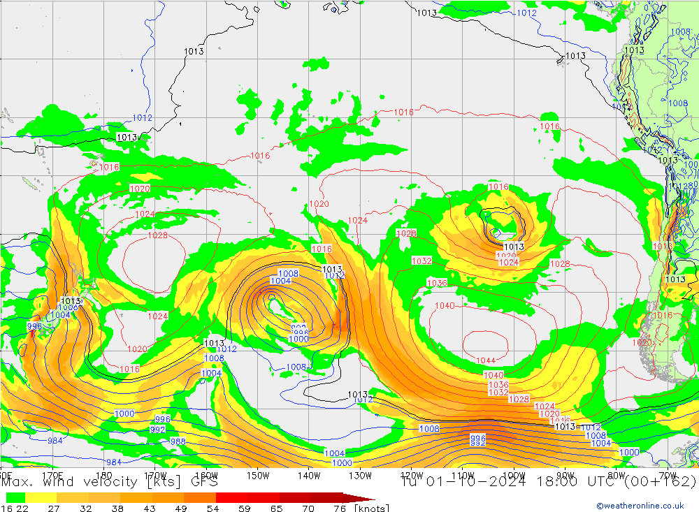 Max. wind velocity GFS вт 01.10.2024 18 UTC