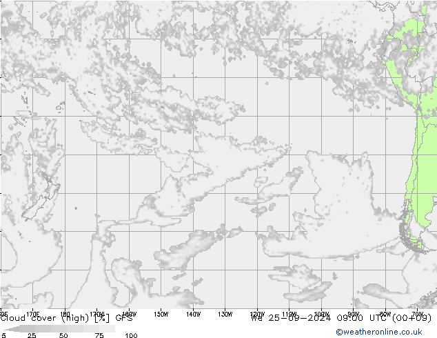 Nubes altas GFS mié 25.09.2024 09 UTC