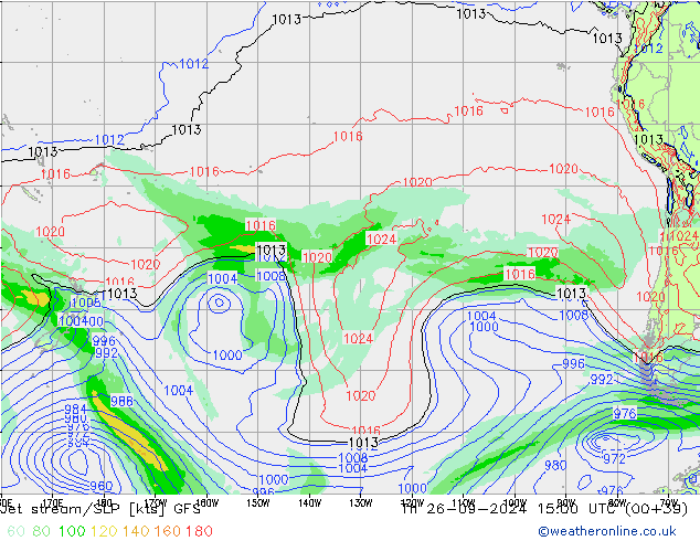 Jet stream GFS Qui 26.09.2024 15 UTC