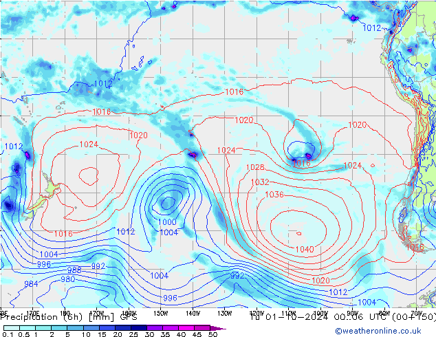 Precipitation (6h) GFS Tu 01.10.2024 06 UTC