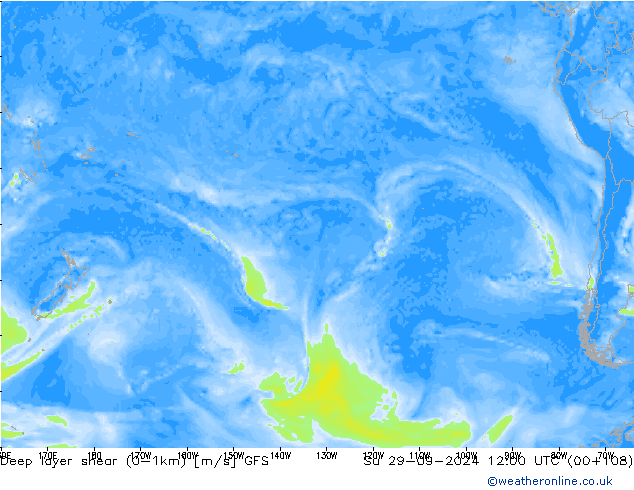 Deep layer shear (0-1km) GFS Вс 29.09.2024 12 UTC