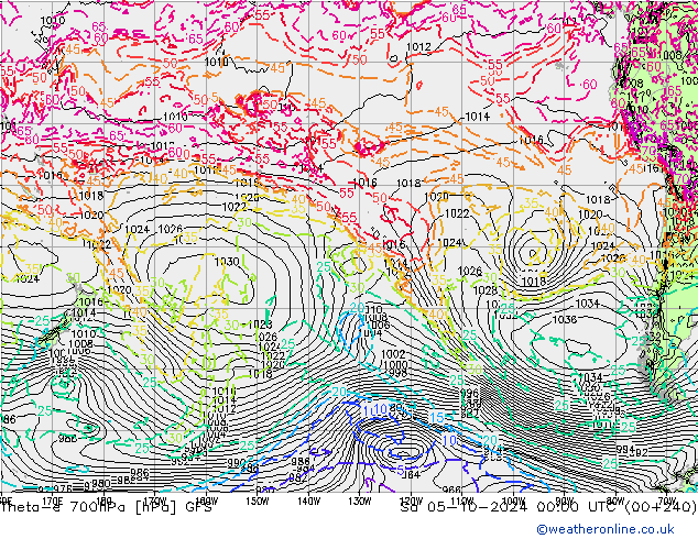 Theta-e 700hPa GFS Sa 05.10.2024 00 UTC