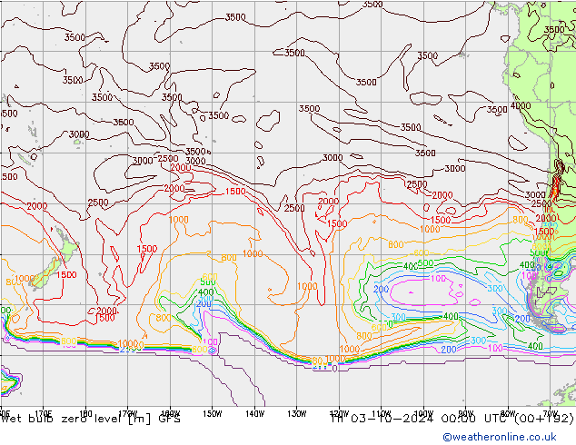 Wet bulb zero level GFS чт 03.10.2024 00 UTC