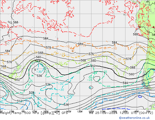 Height/Temp. 500 hPa GFS We 25.09.2024 12 UTC