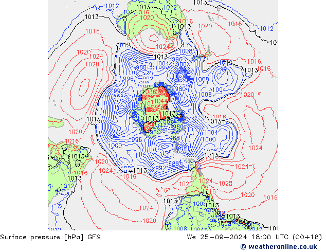 Pressione al suolo GFS mer 25.09.2024 18 UTC